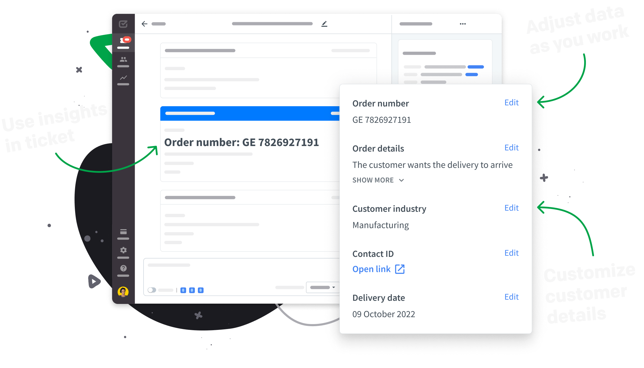 Example view of ticket details with custom field values filled in.