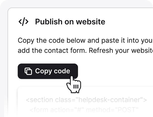 Copying code in HelpDesk Contact Form Builder