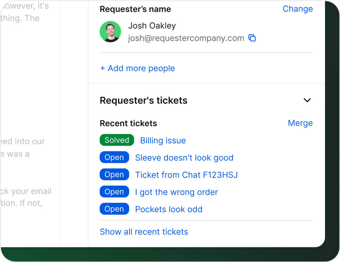 Customer details in HelpDesk ticketing system app view