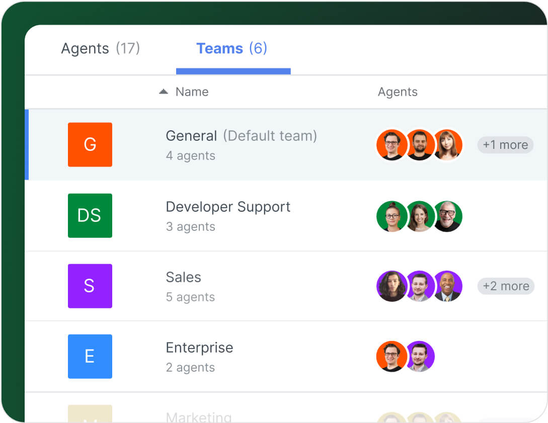 Teams in HelpDesk ticketing system app view