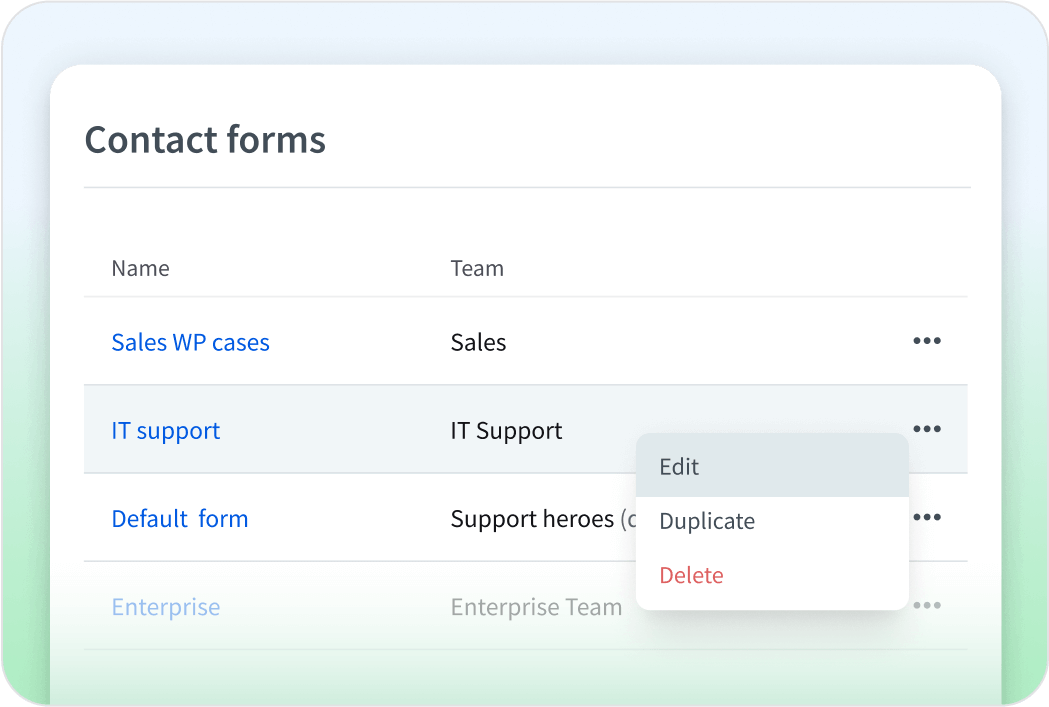 Image showing various contact forms in HelpDesk