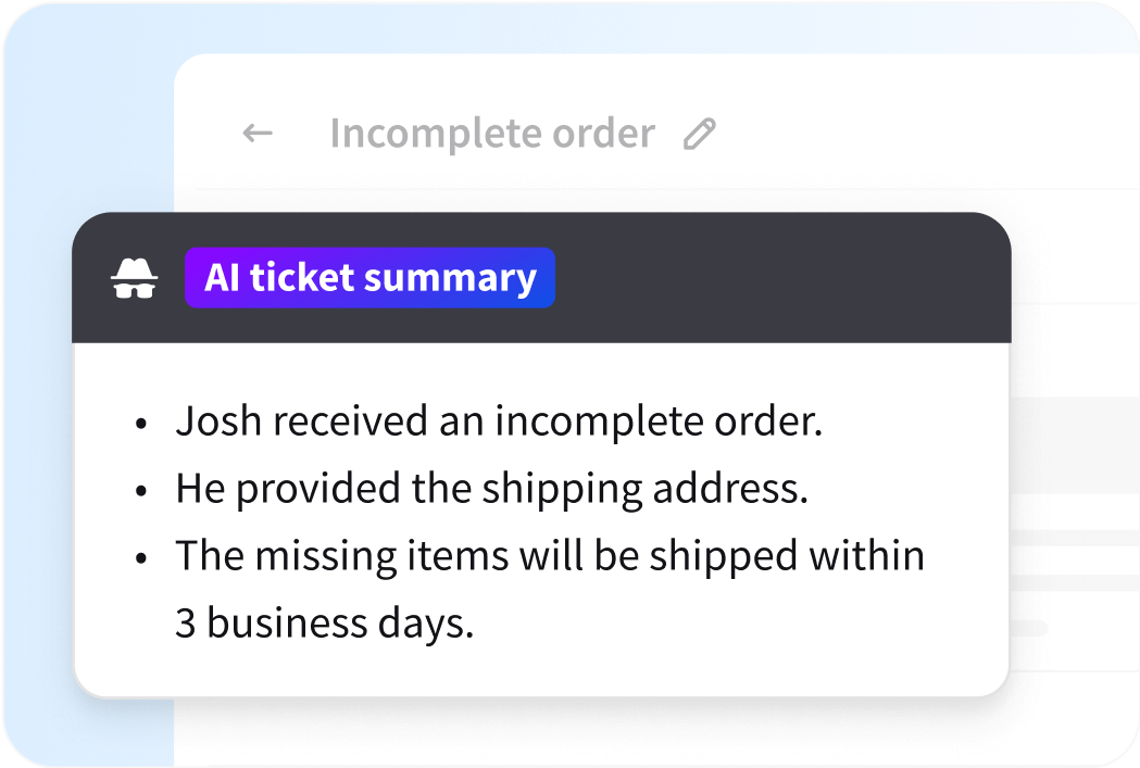 AI HelpDesk feature: AI ticket summary view